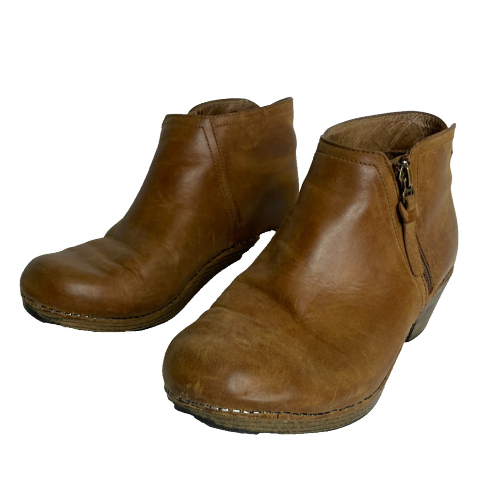 Women's 39 Dansko Lizanne Brown Tan Leather Zipper Ankle Boots